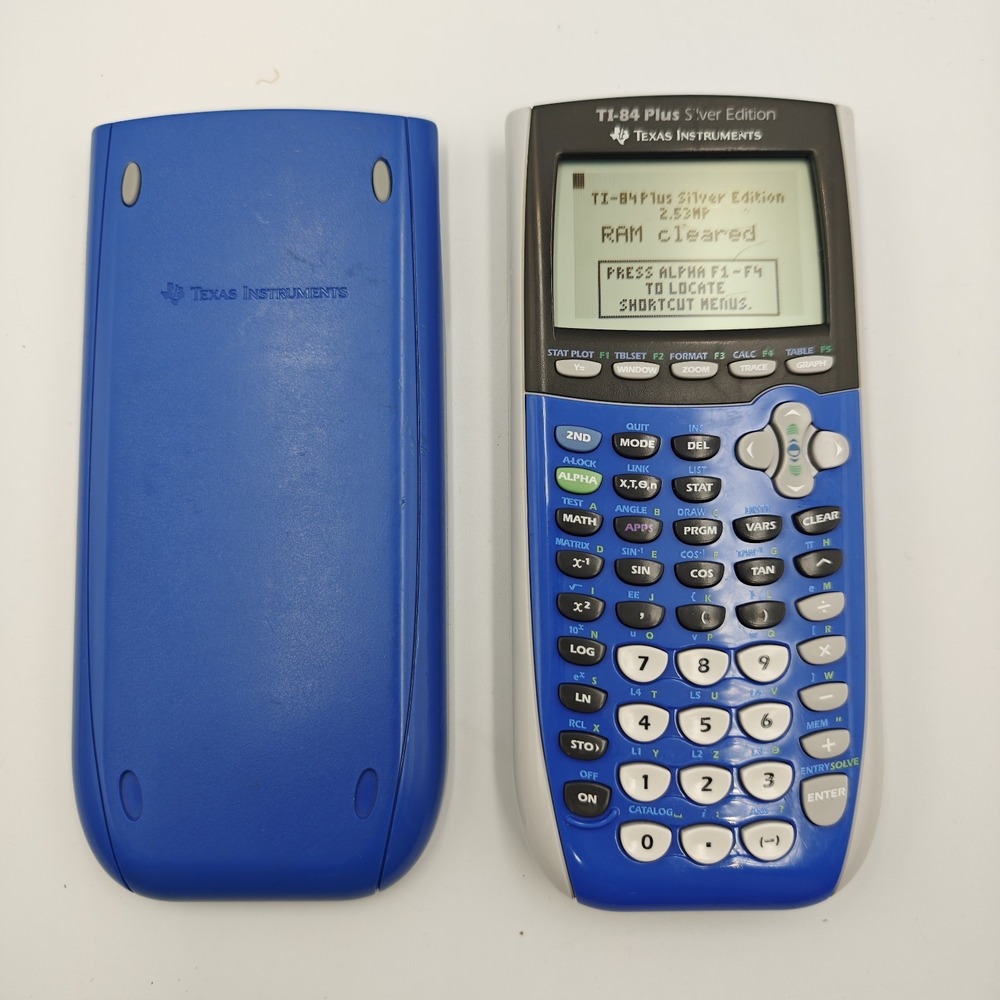 Texas Instruments TI-84 Plus Silver Edition Blue Graphing Calculator w/ Cover